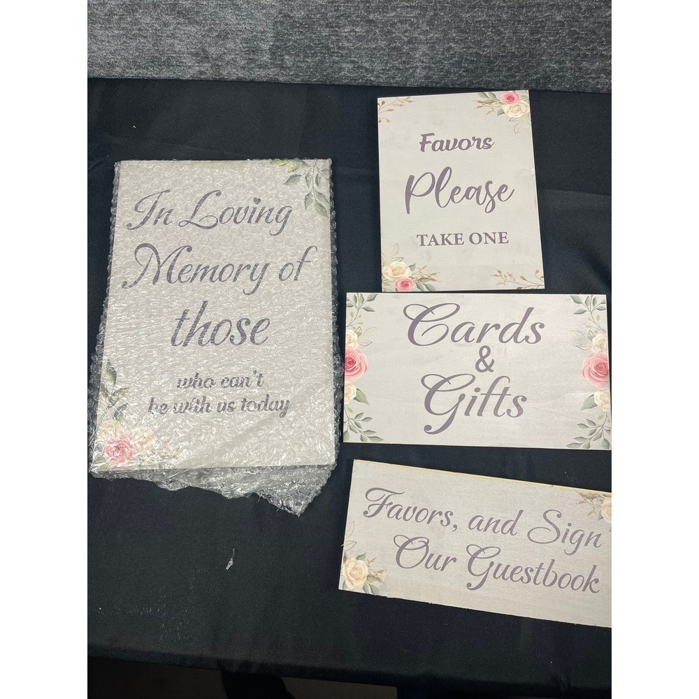 Kathfly Set of 4 Wood Wedding Signs Floral Memorial Cards Gifts Guestbook Favors